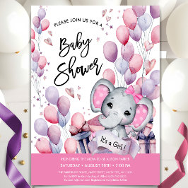 Baby Shower Baby Elephant Rosa Balloons Sweet Baby Inbjudningar