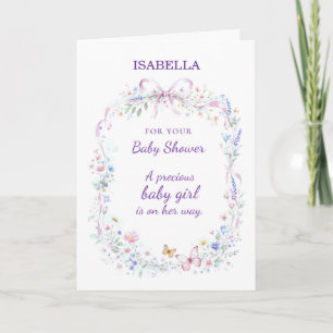 Baby Shower Baby Flicka Blommig Krans Fjärilar Kort