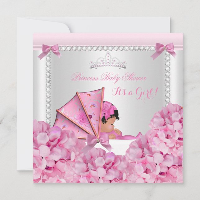 Baby Shower Baby Flicka Rosa Pram Afroamerikan Inbjudningar (Framsida)