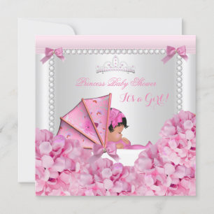 Baby Shower Baby Flicka Rosa Pram Afroamerikan Inbjudningar