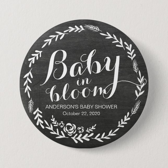 Baby Shower Baby i Bloom Blommigt Ram Knapp (Framsida)