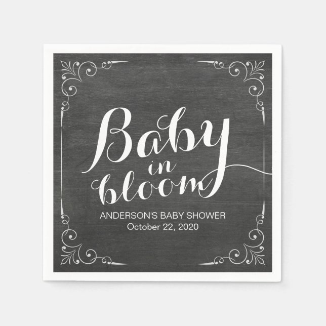 Baby Shower Baby i Bloom Blommigt Ram Pappersservett (Framsidan)