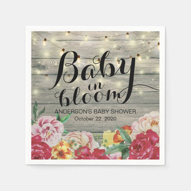 Baby Shower Baby i Bloom Flower String Light Wood Pappersservett (Framsidan)