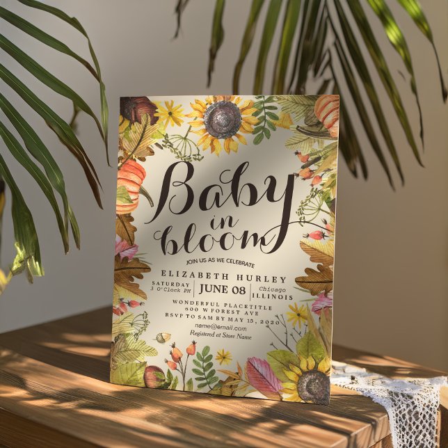 Baby Shower Baby i Bloom Maple Pumpkin Sunblommor Inbjudningar (Skapare uppladdad)