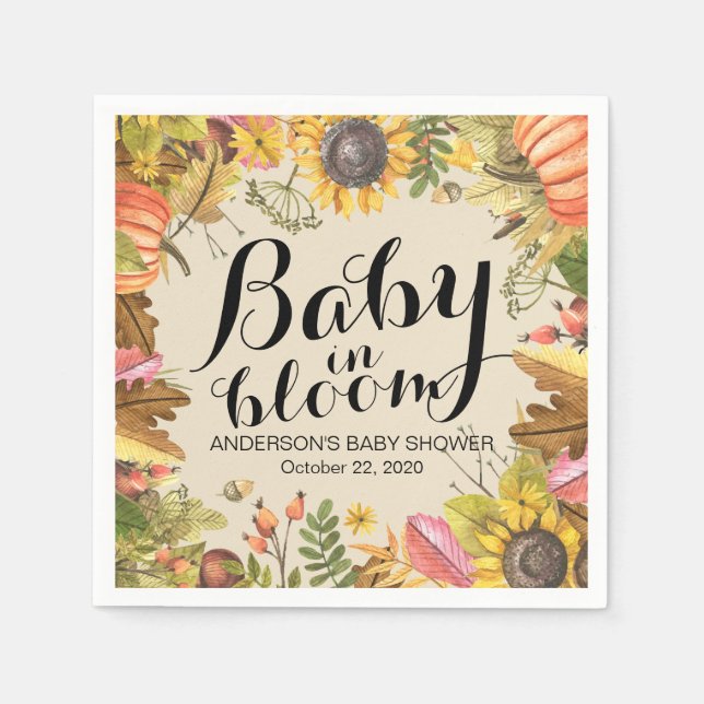 Baby Shower Baby i Bloom Maple Pumpkins Solros Pappersservett (Framsidan)