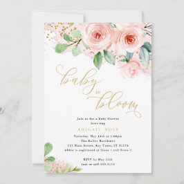 Baby Shower Baby i Bloom, Rosa Guld Blommigt Inbjudningar