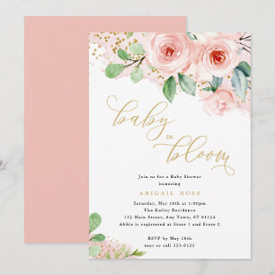 Baby Shower Baby i Bloom, Rosa Guld Blommigt Inbjudningar