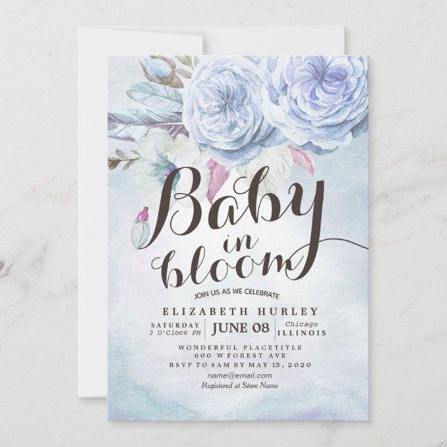 Baby Shower Baby i Bohemian Flowers Feather Inbjudningar (Framsida)