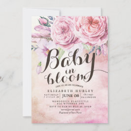 Baby Shower Baby i Bohemian Flowers Feather Inbjudningar