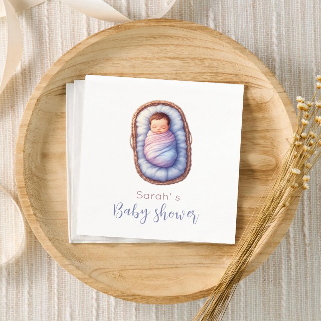 Baby Shower | Baby in Basket Modern Gender neutral Pappersservett (Baby Shower | Baby in Basket Modern Gender neutral Napkins)
