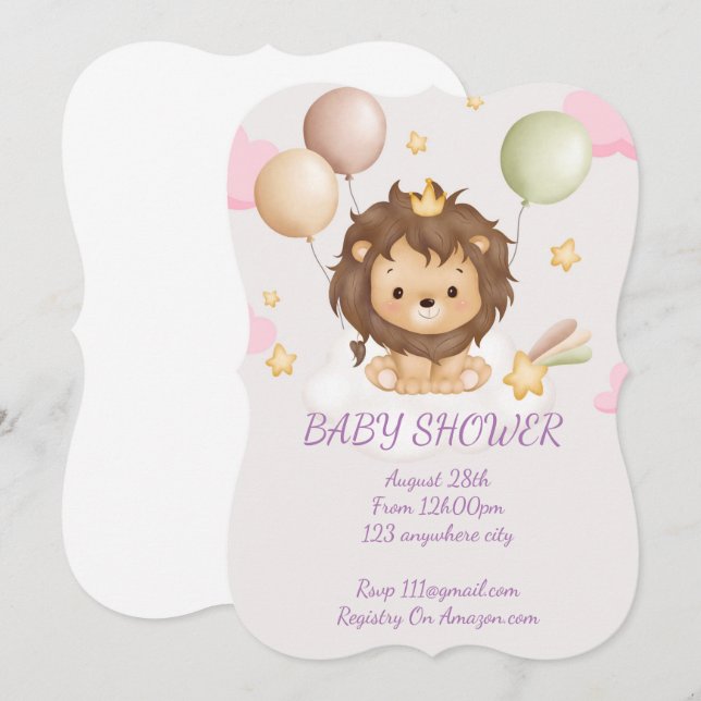 BABY SHOWER BABY LEJON INBJUDAN (Fram/baksida)