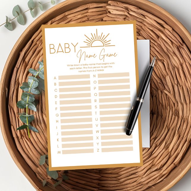 Baby Shower Baby Namn Game Sunshine Boho (Skapare uppladdad)
