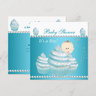 Baby Shower Baby Pojke Blå Cupcake Sprinkle Inbjudningar