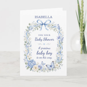 Baby Shower Baby Pojke Blommig Krans Fjärilar Kort