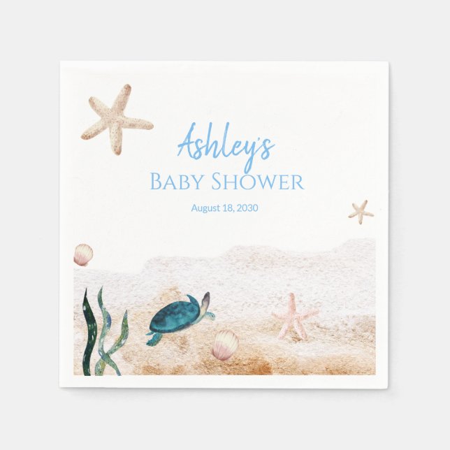 Baby Shower Baby Shower Modern Ocean Sea Turtle St Pappersservett (Framsidan)