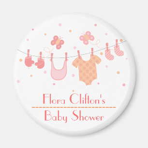 Baby shower: Babykläder på tvättlina Magnet