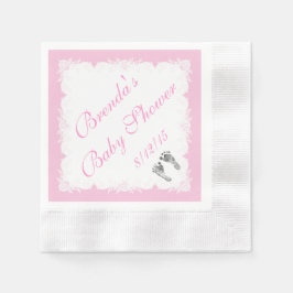 Baby Shower, Babyspår, Rosa Vitt Pappersservett