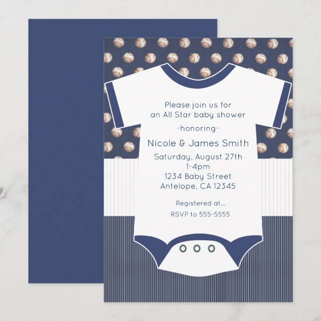 Baby Shower Baseball-inspirerad inbjudan (Fram/baksida)