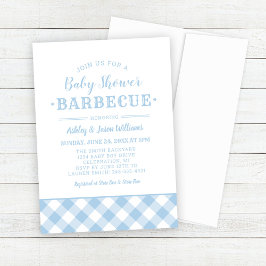 Baby Shower BBQ Blek Blue Gingham Play Inbjudningar
