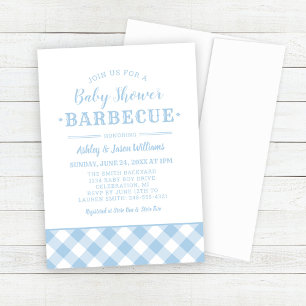 Baby Shower BBQ Blek Blue Gingham Play Inbjudningar