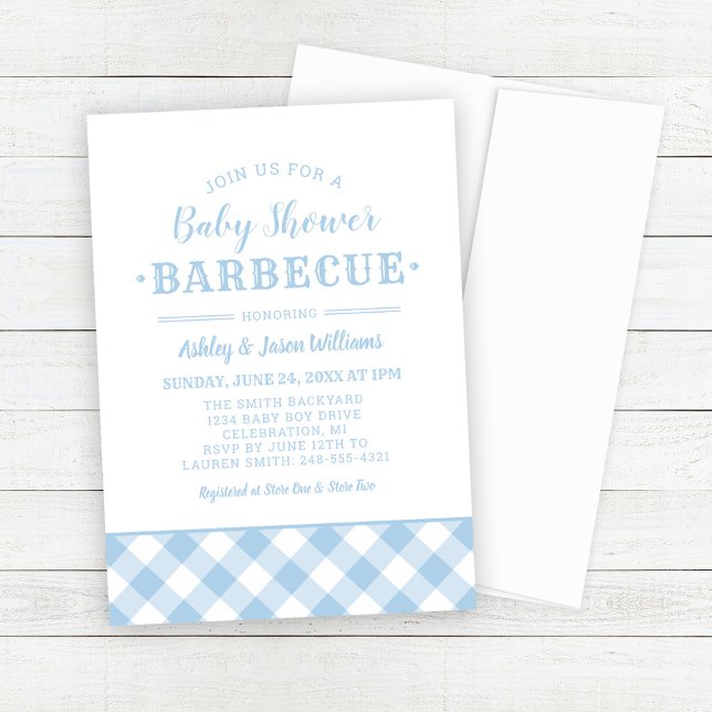 Baby Shower BBQ Blek Blue Gingham Play Inbjudningar (Skapare uppladdad)