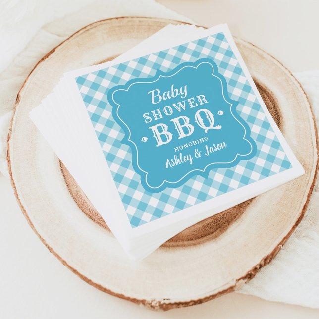 Baby Shower BBQ Blue and White Gingham Play Pappersservett (Skapare uppladdad)