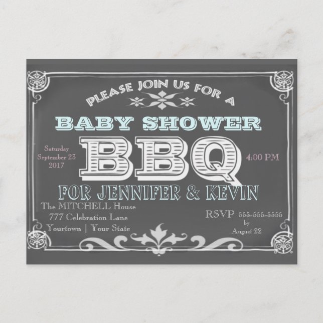 Baby Shower | BBQ | Chalkboard Inbjudan Vykort (Framsida)