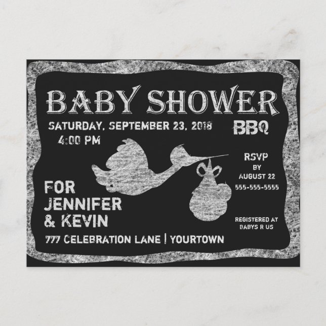Baby Shower | BBQ | Kritskrift Inbjudan Vykort (Framsida)