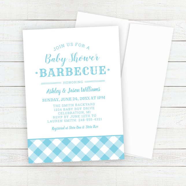 Baby Shower BBQ Light Blue Gingham Play Inbjudningar (Skapare uppladdad)