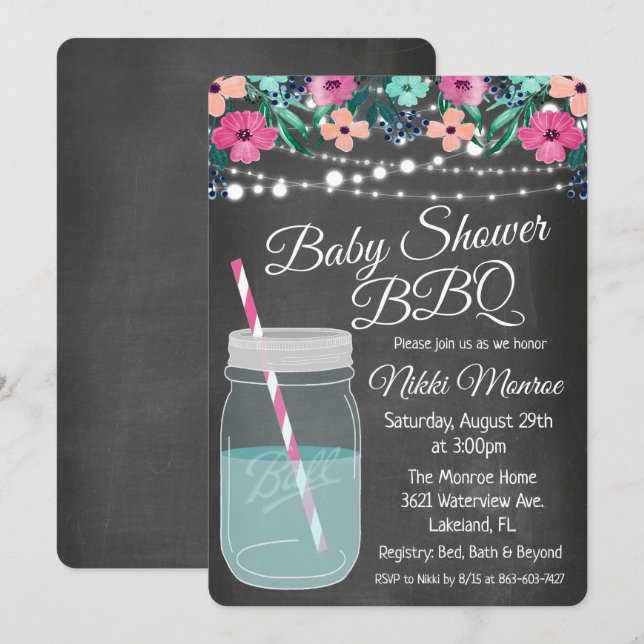 Baby Shower BBQ Masonkruka Inbjudan (Fram/baksida)
