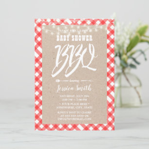 Baby Shower BBQ Red Play Rustic Kraft Inbjudningar