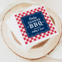 Baby Shower BBQ Red White Navy Blue Gingham Play
