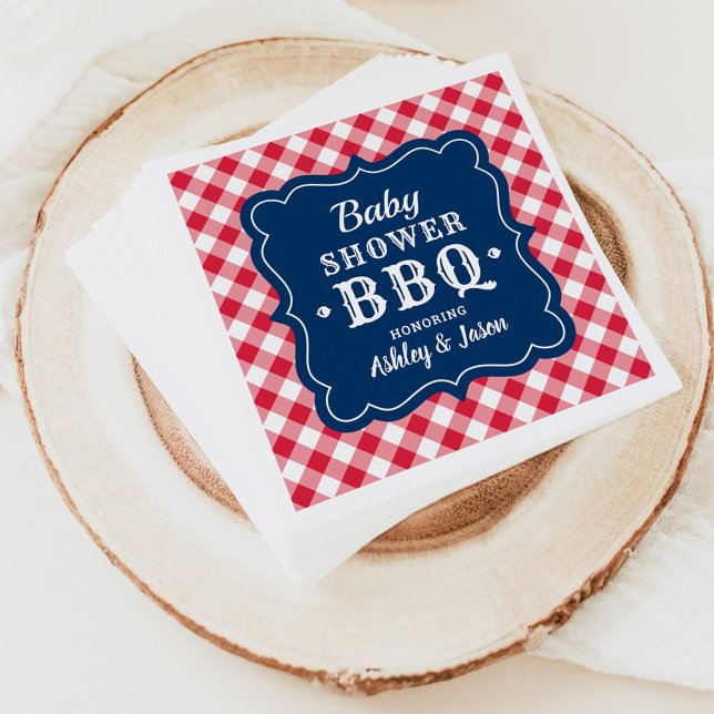 Baby Shower BBQ Red White Navy Blue Gingham Play Pappersservett (Skapare uppladdad)