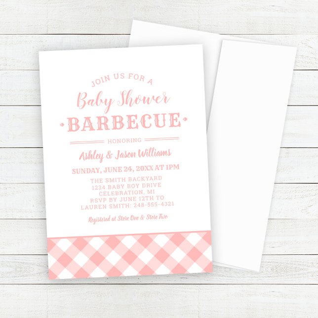 Baby Shower BBQ  Rosa Gingham Play Inbjudningar (Skapare uppladdad)