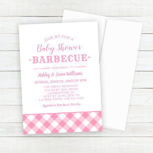 Baby Shower BBQ Rosa Rutigt Randigt Inbjudningar
