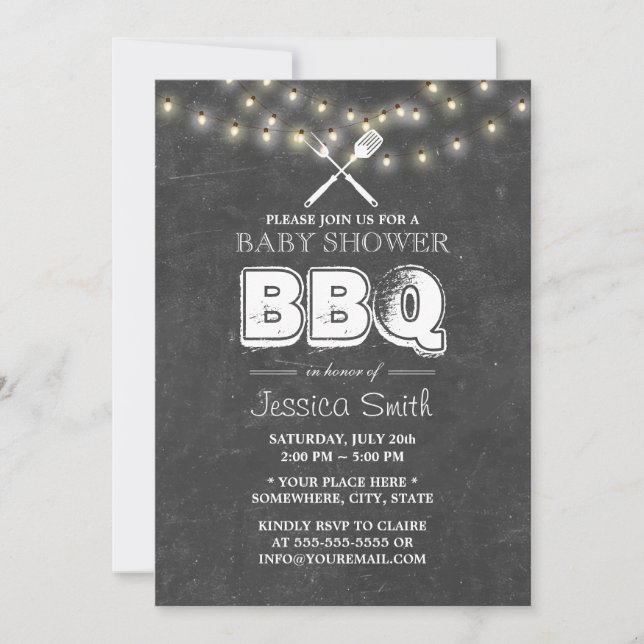 Baby Shower BBQ Summer String Ljus Chalkboard Inbjudningar (Framsida)