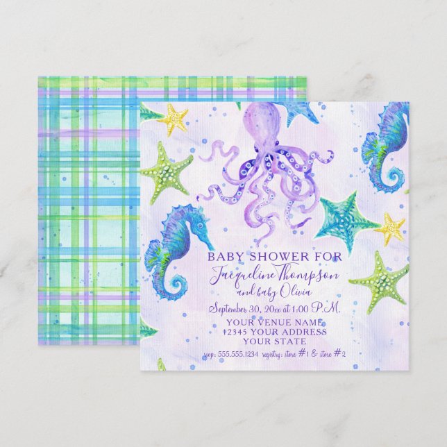 Baby Shower Beach Starfish Octopus Seahorse Inbjudningar (Fram/baksida)