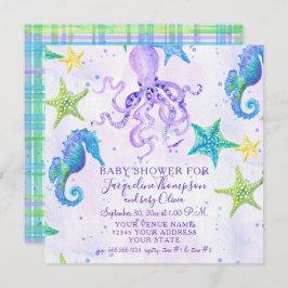 Baby Shower Beach Starfish Octopus Seahorse Inbjudningar