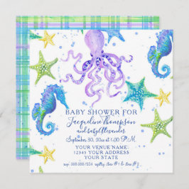 Baby Shower Beach Starfish Octopus Seahorse Play Inbjudningar