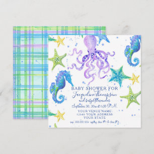 Baby Shower Beach Starfish Octopus Seahorse Play Inbjudningar