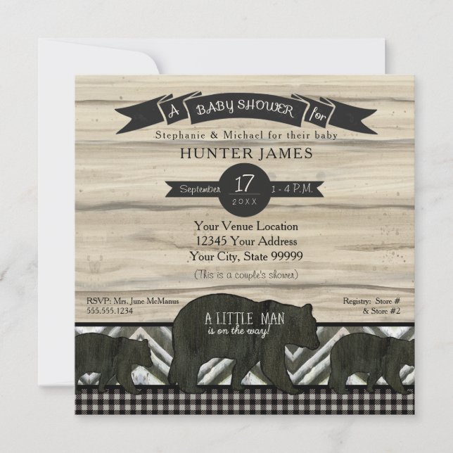 Baby Shower Bear Woodland Forest Lumberjack Play Inbjudningar (Framsida)
