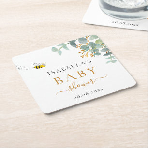 Baby Shower bebi eucaluptus-skript Party Underlägg Papper Kvadrat