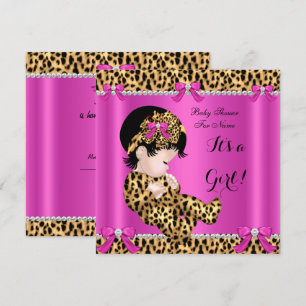 Baby Shower Bebis Söt Flick Leopard Hetrosa Guld B Inbjudningar