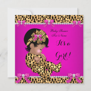 Baby Shower Bebis Söt Flick Leopard Hetrosa Guld F Inbjudningar