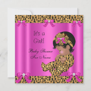 Baby Shower Bebis Söt Flick Leopard Hetrosa Guld Inbjudningar