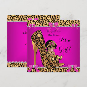 Baby Shower Bebis Söt Flick Leopard Hetrosa Skor C Inbjudningar