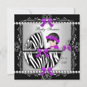 Baby Shower Bebis Söt Flick Zebra Barnvagn Silver Inbjudningar