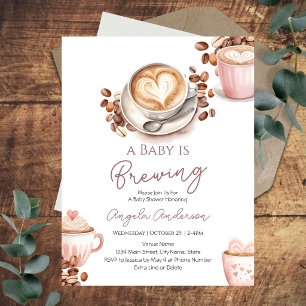 Baby Shower Bebisen Bryggs Rosa och Brun Inbjudningar