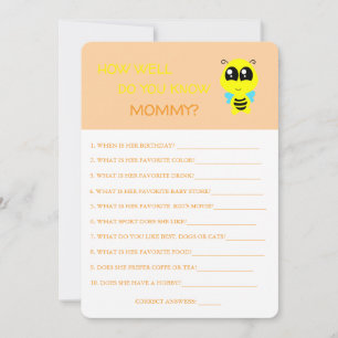 Baby Shower, Bee, hur bra vet du Mamma-kortet? Inbjudningar