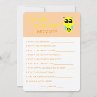 Baby Shower, Bee, hur bra vet du Mamma-kortet? Inbjudningar
